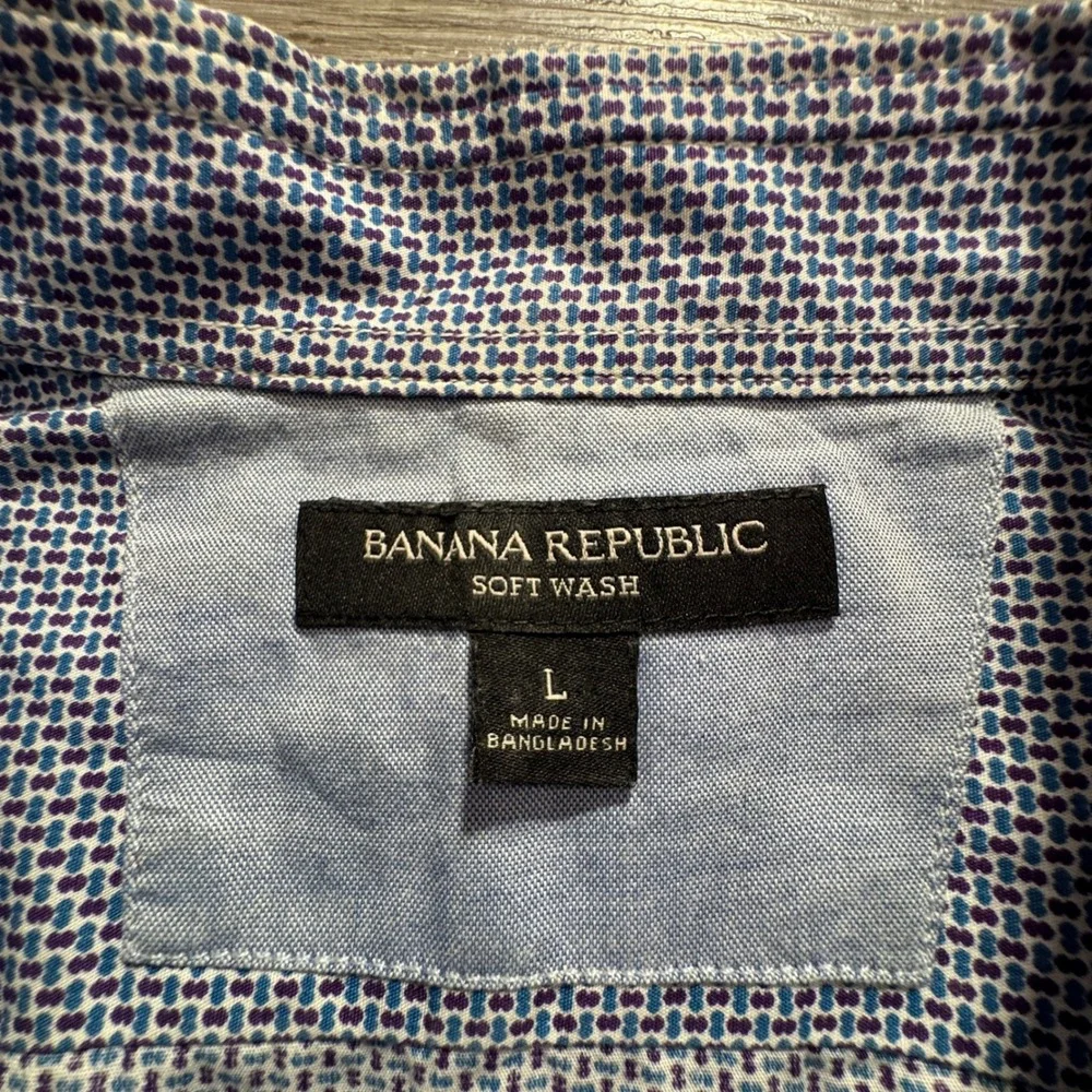 Banana Republic Shirt Mens L Blue 100% Cotton Soft Wash Geometric Print Preppy